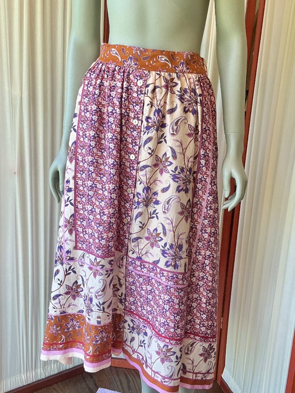 XIRENA Teagan Skirt Cotton Silk Blend Floral Paisley Size Small